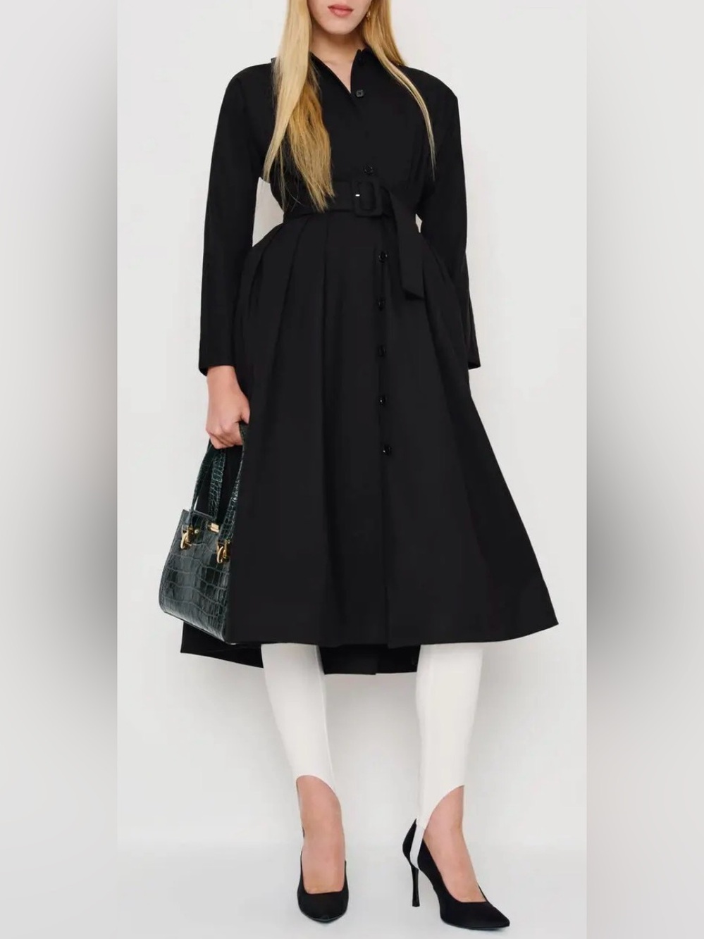 NEW REFORMATION Nara Smith VOW Belted Long sleeves black midi dress sz 0